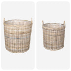 vidaXL Blumentopf Körbchen mit Speicher 2 pcs Grau Lacak Rattan