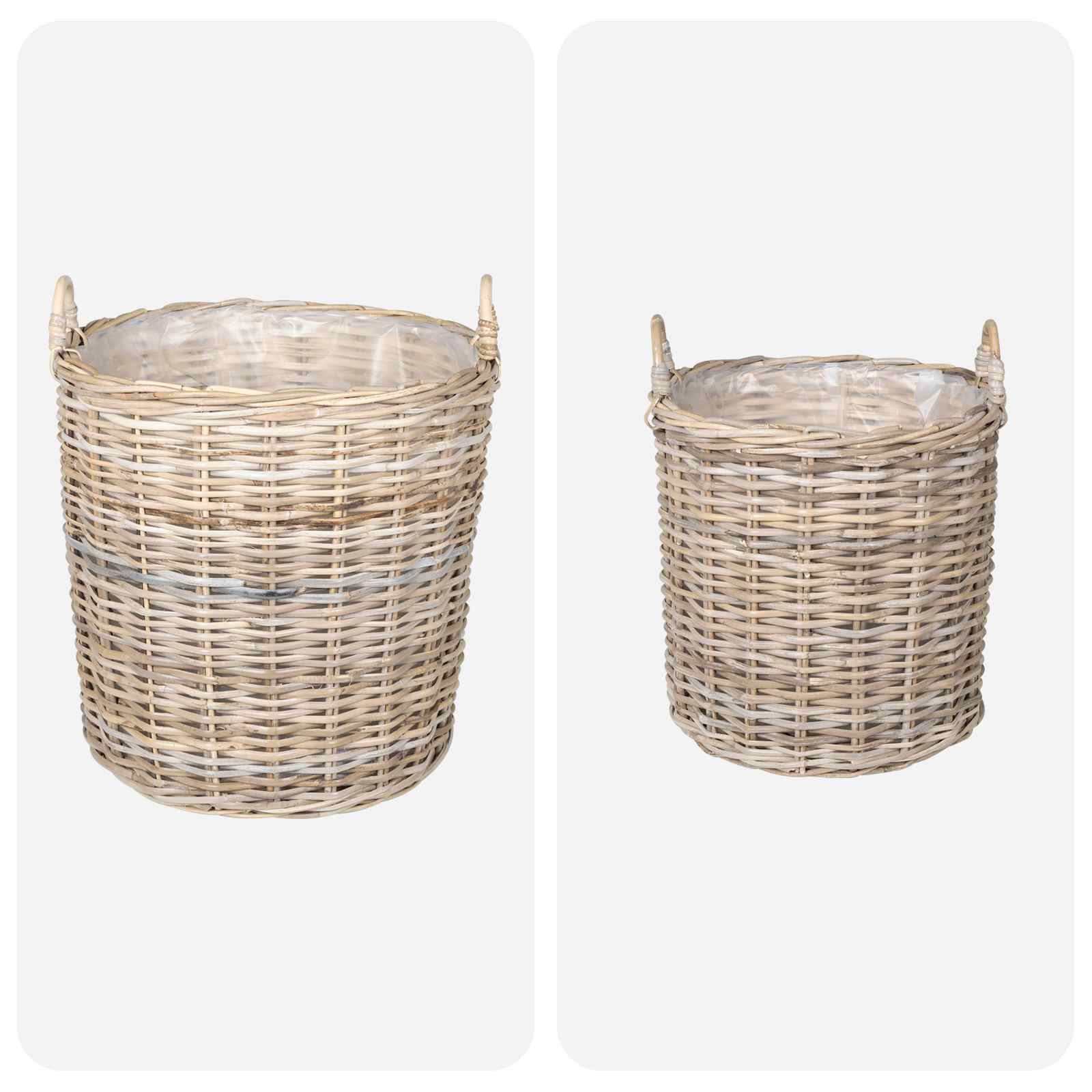 vidaXL Blumentopf Körbchen mit Speicher 2 pcs Grau Lacak Rattan