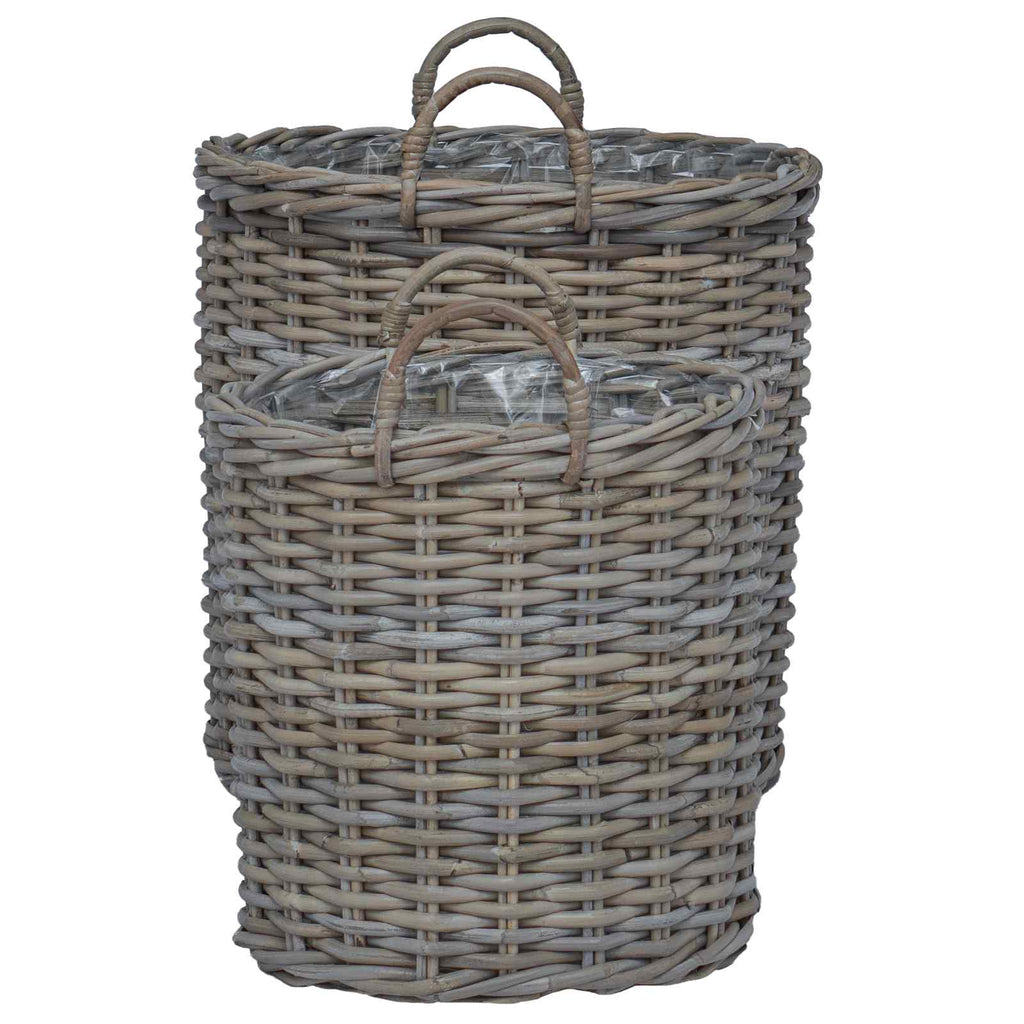 vidaXL Blumentopf Körbchen mit Speicher 2 pcs Grau Lacak Rattan