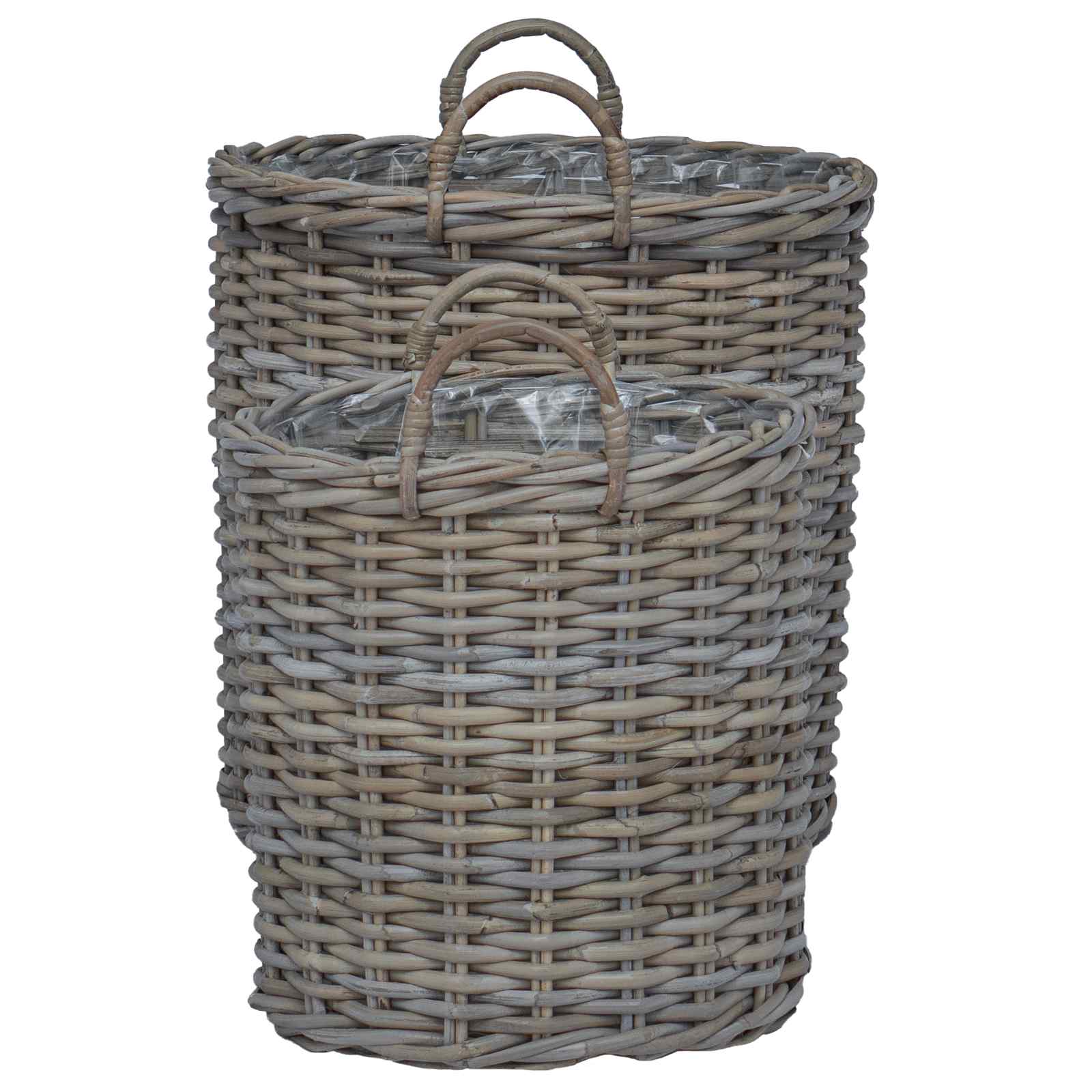 vidaXL Blumentopf Körbchen mit Speicher 2 pcs Grau Lacak Rattan