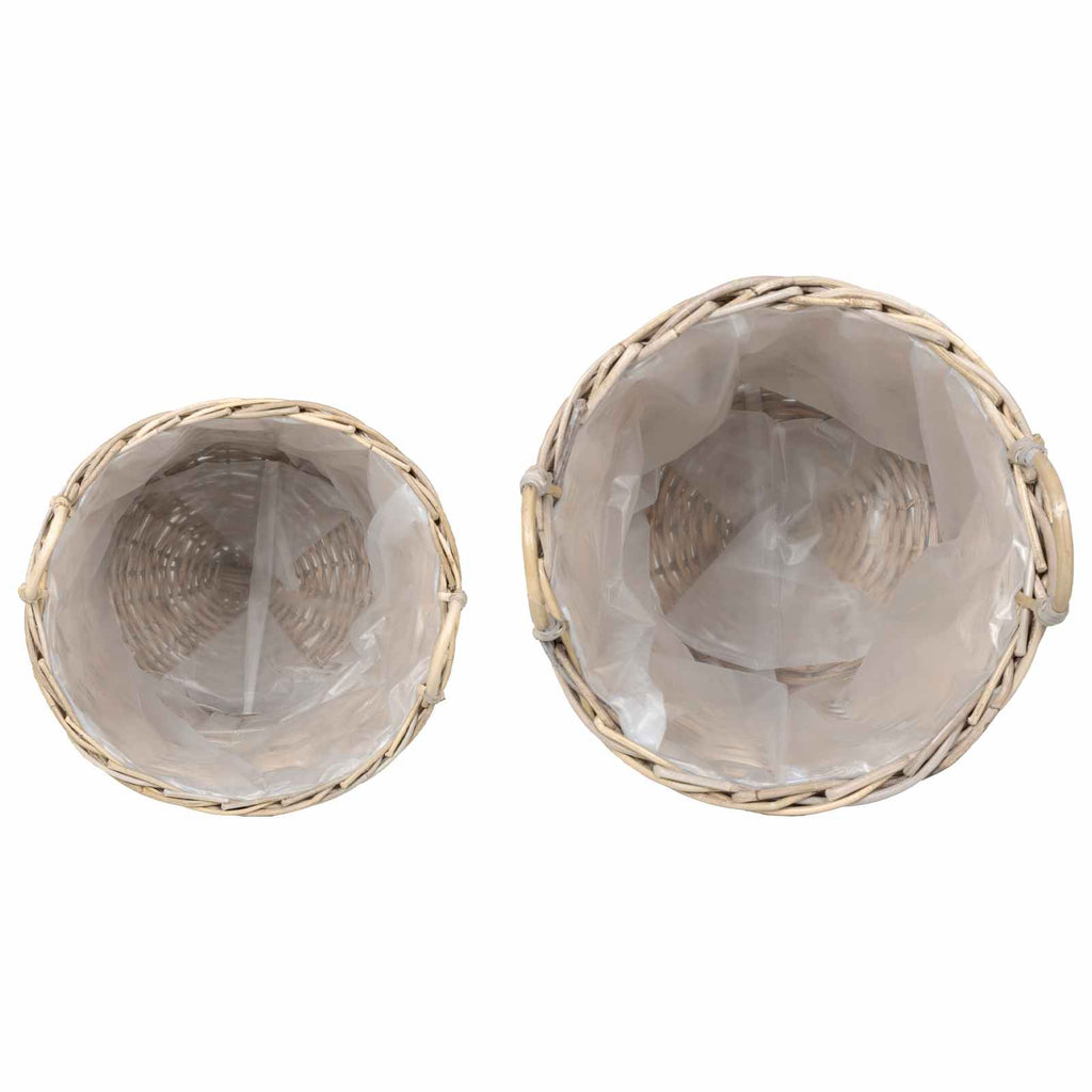 vidaXL Blumentopf Körbchen mit Speicher 2 pcs Grau Lacak Rattan