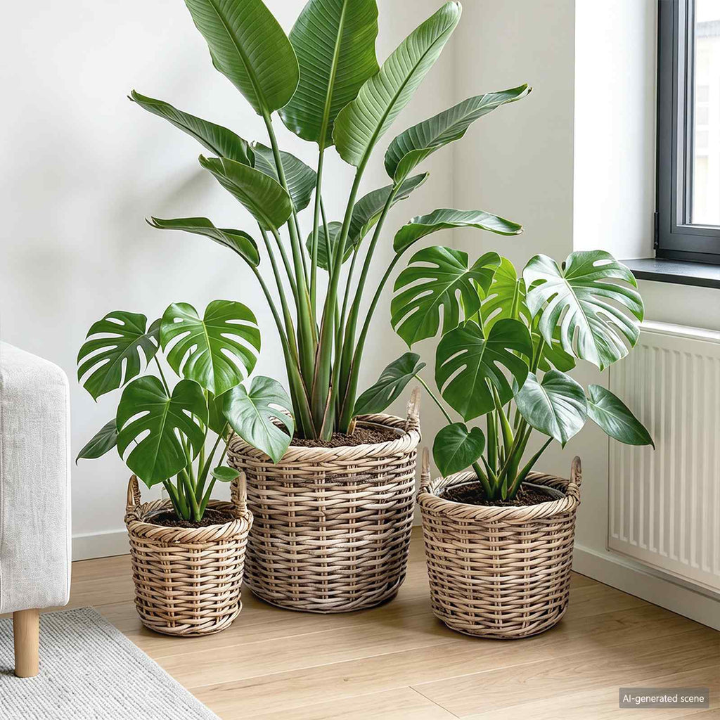 vidaXL Pflanzkorb-Set mit Stauraum 3 Stück Kubu Grau Kubu-Rattan