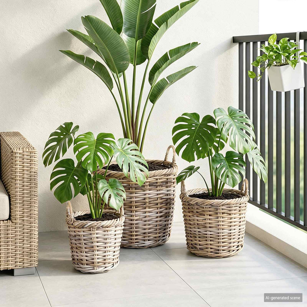vidaXL Pflanzkorb-Set mit Stauraum 3 Stück Kubu Grau Kubu-Rattan