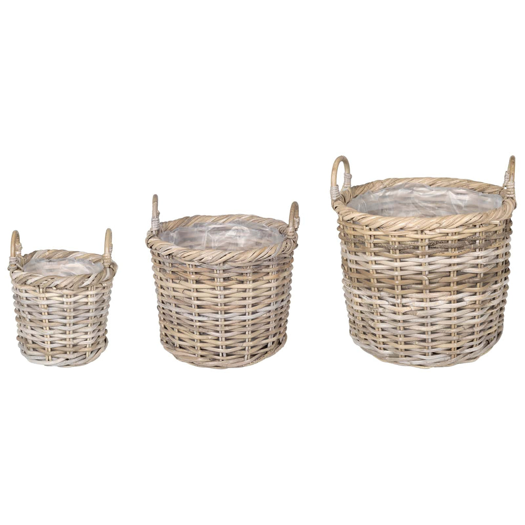 vidaXL Pflanzkorb-Set mit Stauraum 3 Stück Kubu Grau Kubu-Rattan