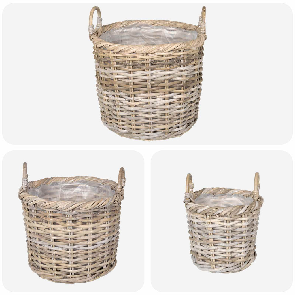 vidaXL Pflanzkorb-Set mit Stauraum 3 Stück Kubu Grau Kubu-Rattan