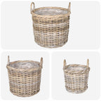 vidaXL Pflanzkorb-Set mit Stauraum 3 Stück Kubu Grau Kubu-Rattan