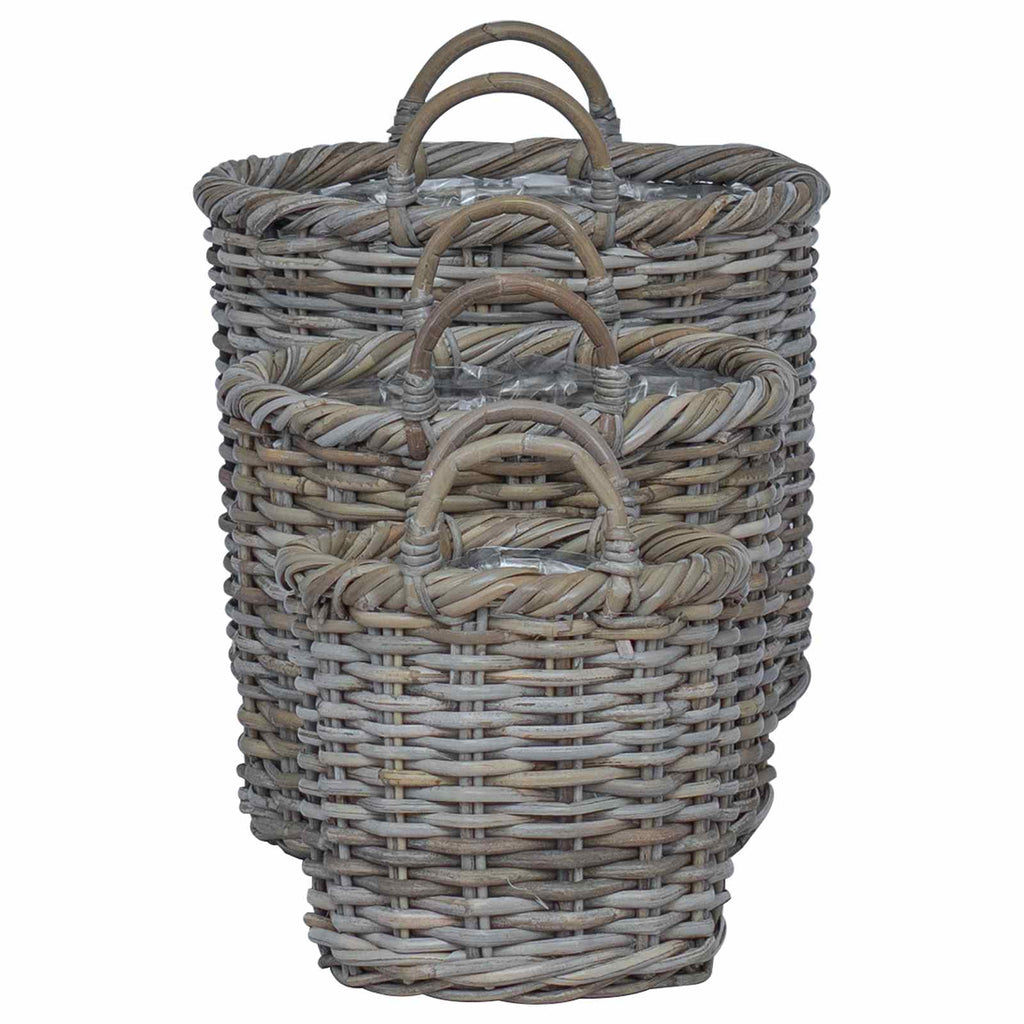 vidaXL Pflanzkorb-Set mit Stauraum 3 Stück Kubu Grau Kubu-Rattan