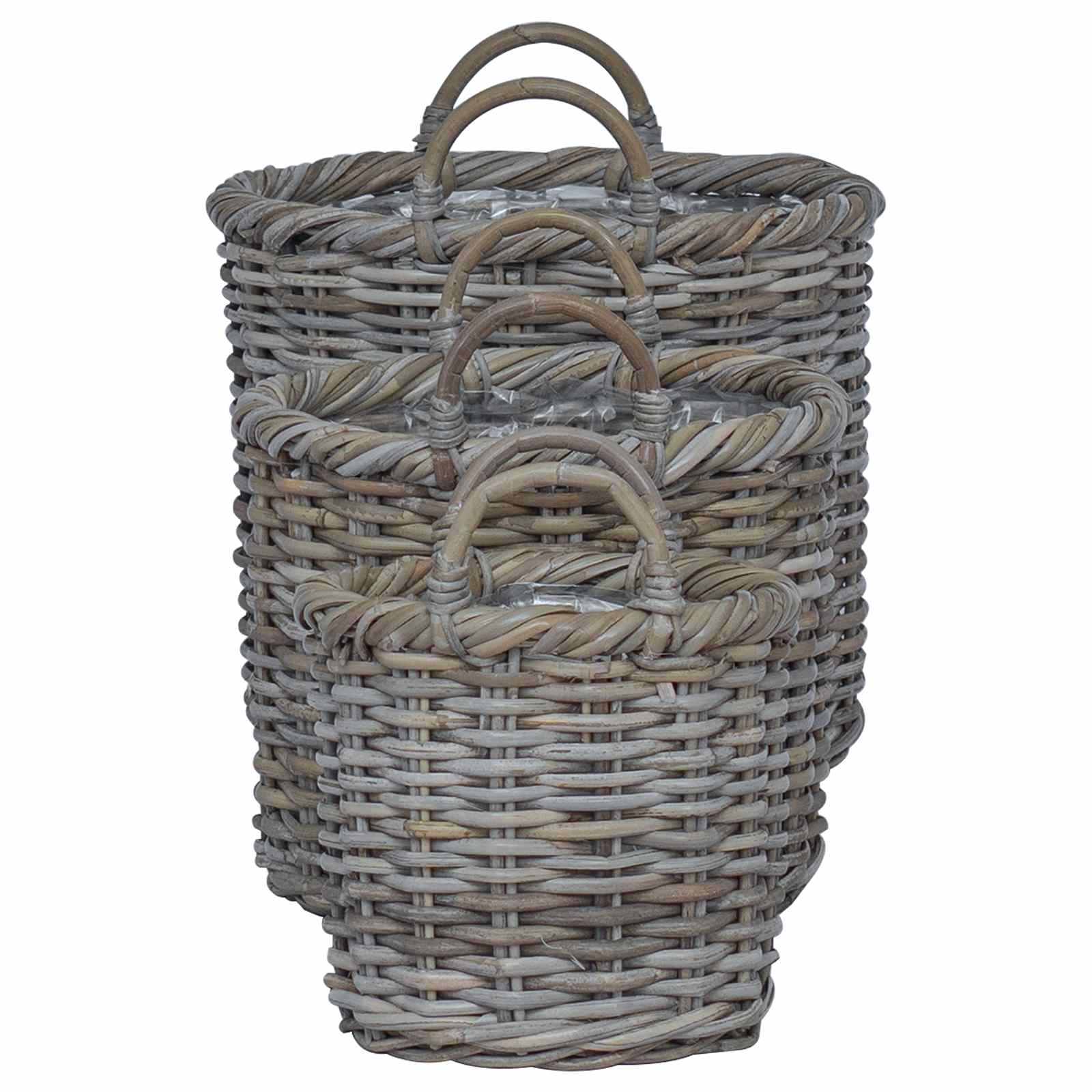 vidaXL Pflanzkorb-Set mit Stauraum 3 Stück Kubu Grau Kubu-Rattan