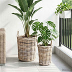 vidaXL Blumentopfkorb mit Speicher 2 pcs Grau Kubu Rattan