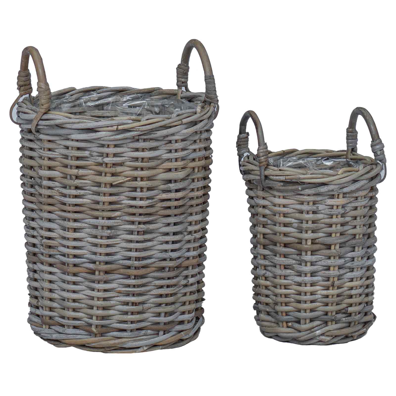 vidaXL Blumentopfkorb mit Speicher 2 pcs Grau Kubu Rattan