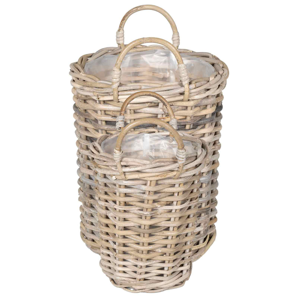 vidaXL Blumentopfkorb mit Speicher 2 pcs Grau Kubu Rattan