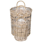 vidaXL Blumentopfkorb mit Speicher 2 pcs Grau Kubu Rattan
