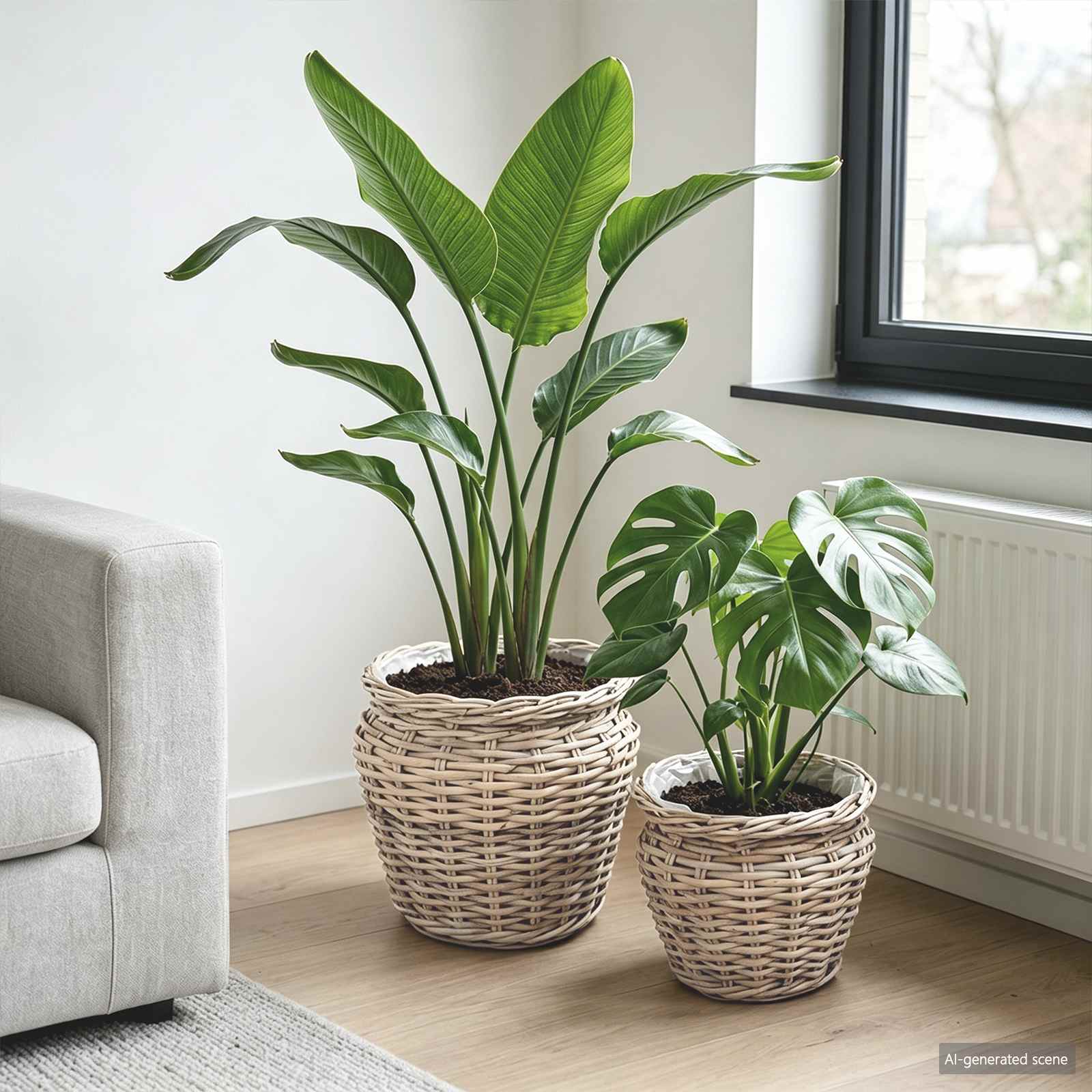 vidaXL Blumentopfkorb mit Speicher 2 pcs Grau Lacak Rattan