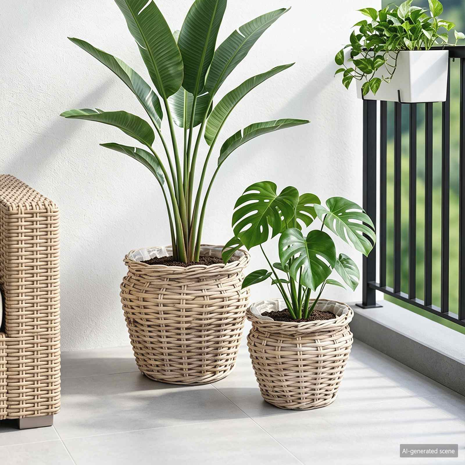 vidaXL Blumentopfkorb mit Speicher 2 pcs Grau Lacak Rattan