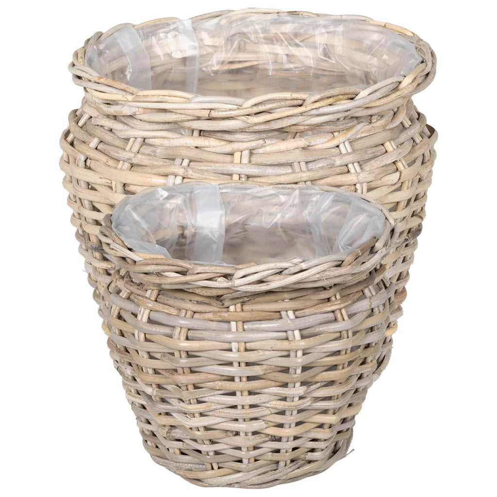 vidaXL Blumentopfkorb mit Speicher 2 pcs Grau Lacak Rattan
