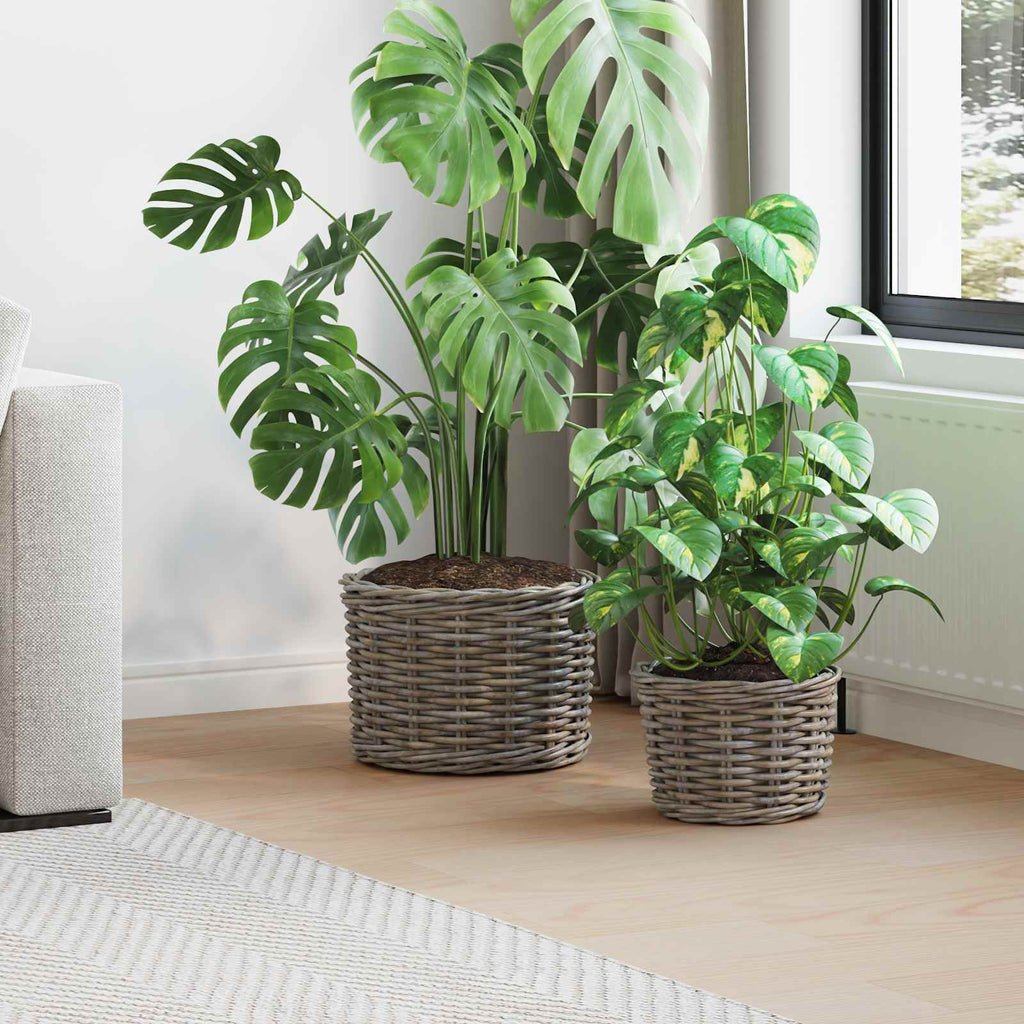 vidaXL Blumentopf Korb mit Speicher 2 pcs Grau Kubu Rattan
