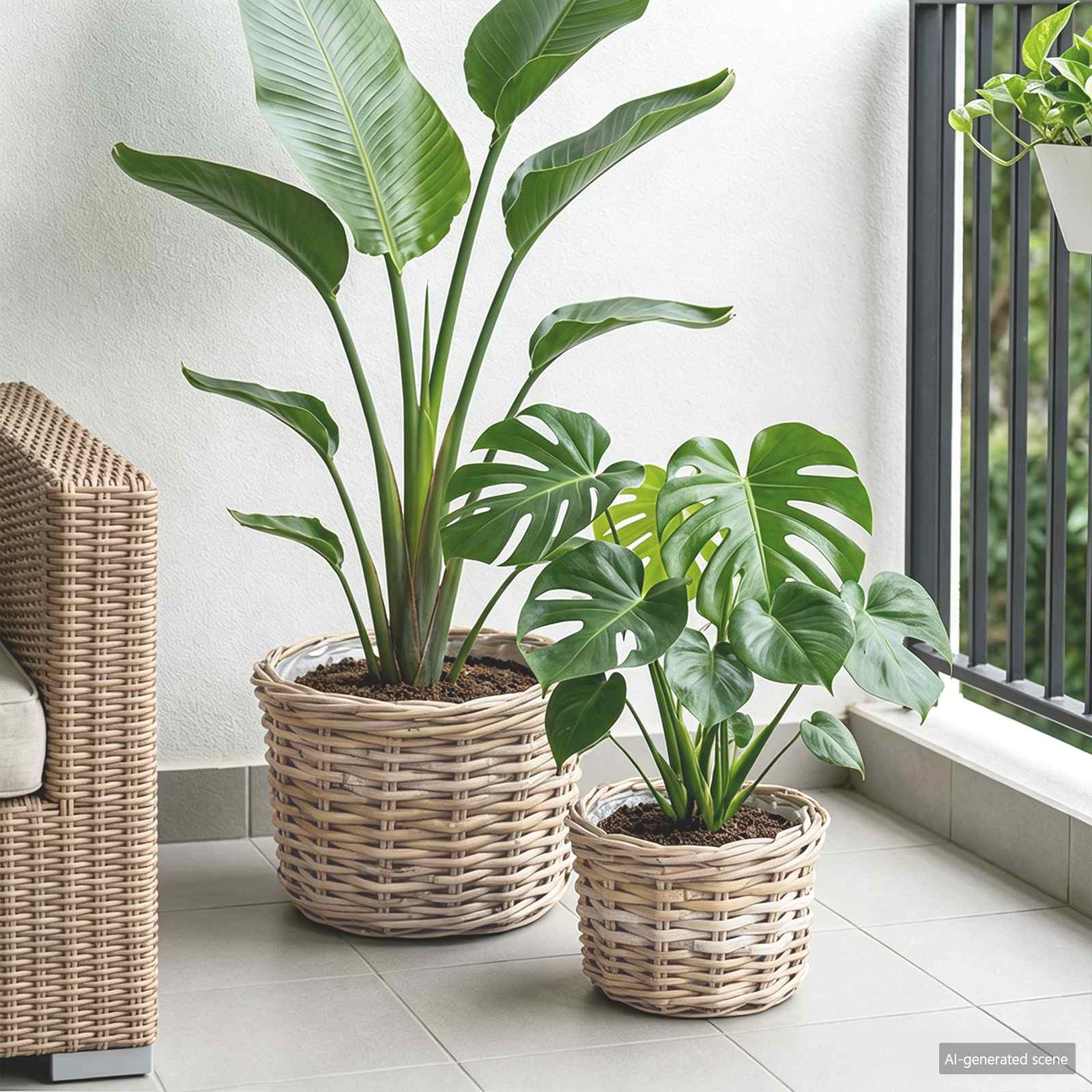 vidaXL Blumentopf Korb mit Speicher 2 pcs Grau Kubu Rattan