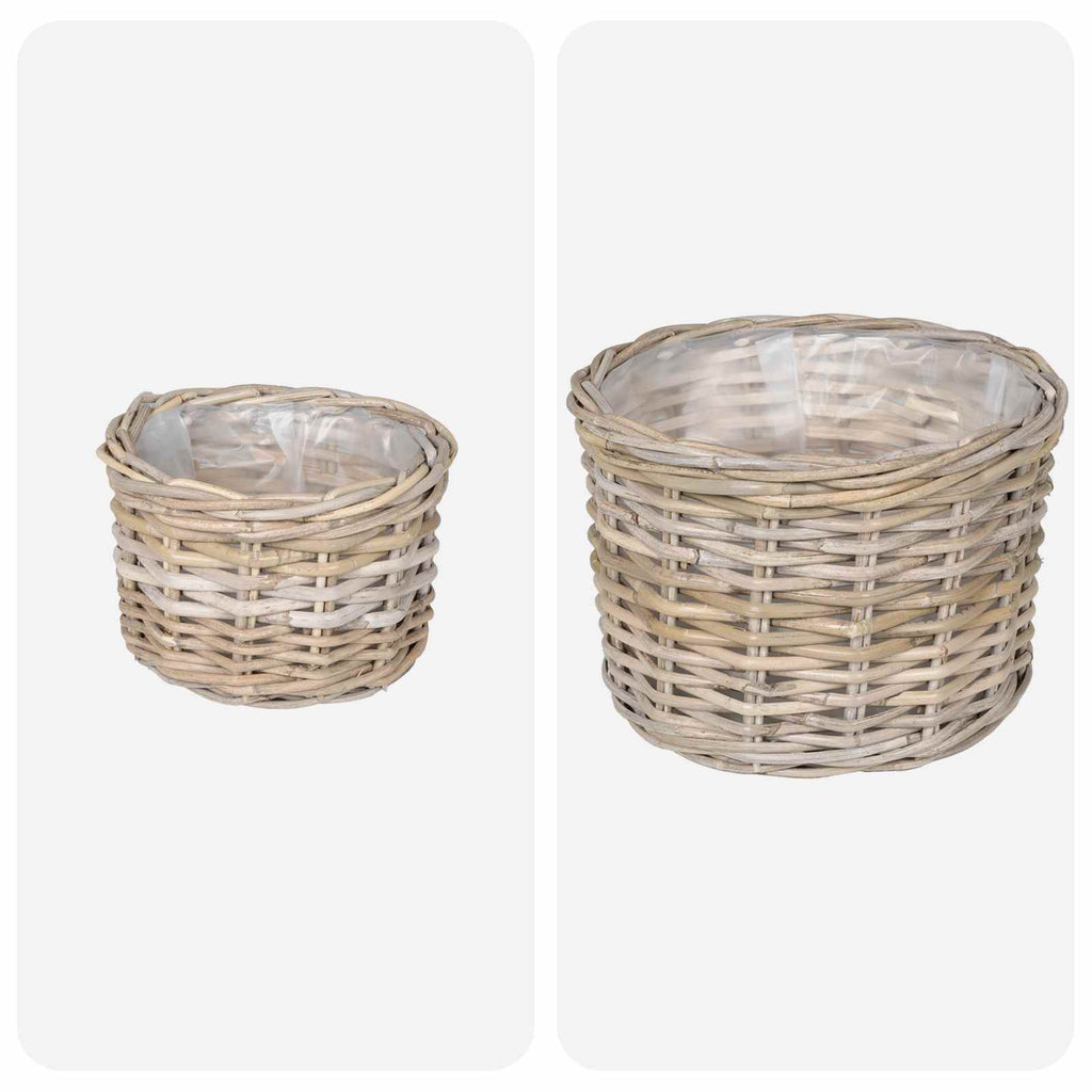vidaXL Blumentopf Korb mit Speicher 2 pcs Grau Kubu Rattan