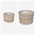 vidaXL Blumentopf Korb mit Speicher 2 pcs Grau Kubu Rattan
