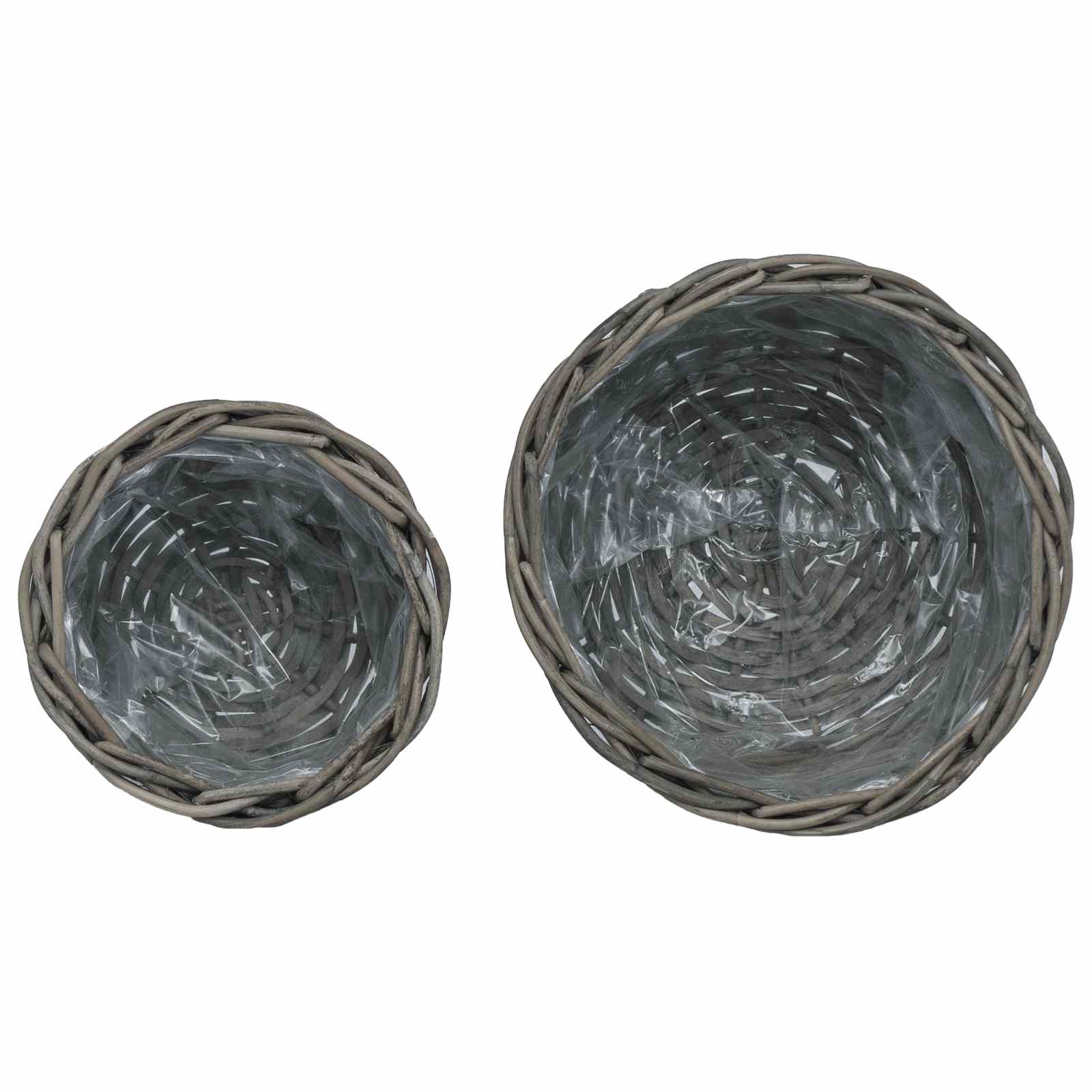 vidaXL Blumentopf Korb mit Speicher 2 pcs Grau Kubu Rattan