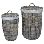vidaXL Wäschekorb mit Deckel 2 pcs Kubu Grau Kubu Rattan