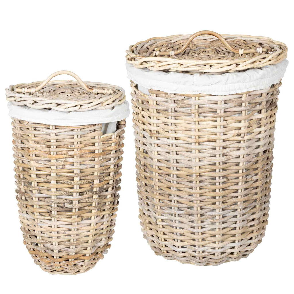 vidaXL Wäschekorb mit Deckel 2 pcs Kubu Grau Kubu Rattan