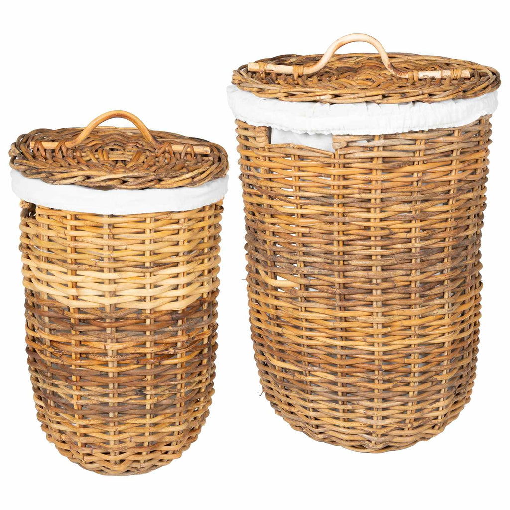 vidaXL Wäschekorb 2 pcs Braun Kubu Rattan