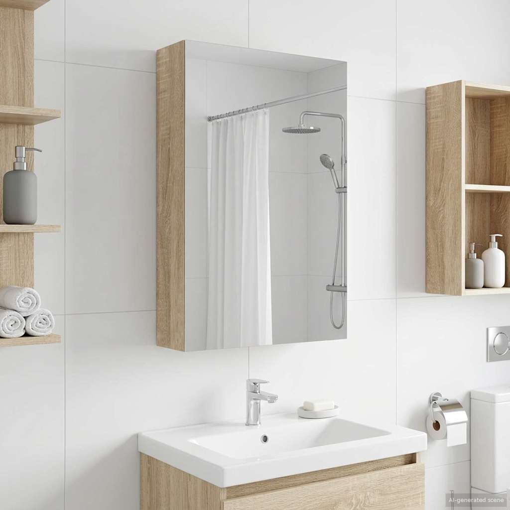 vidaXL Badezimmerspiegelschrank mit Tür Sonoma-Eiche 30 x 10,5 x 50 cm