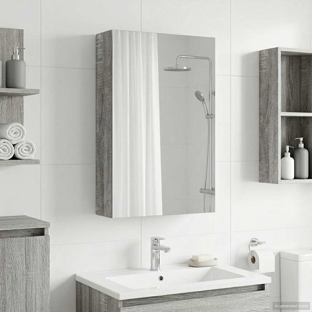 vidaXL Badezimmerspiegelschrank Graues Sonoma 30 x 10,5 x 50 cm