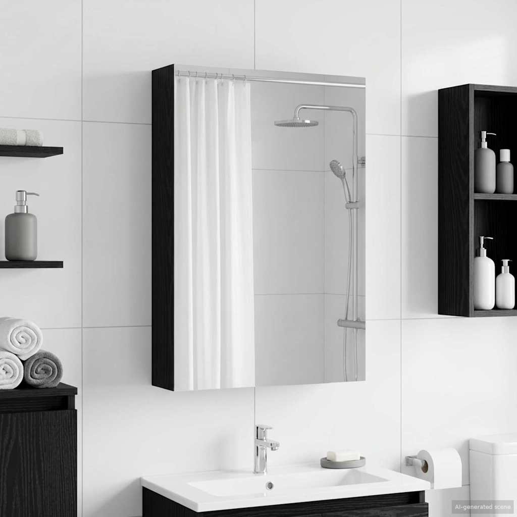 vidaXL Badezimmerspiegelschrank mit Regal mit Tür Schwarz Eichen-Optik