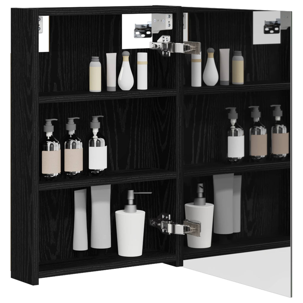 vidaXL Badezimmerspiegelschrank mit Regal mit Tür Schwarz Eichen-Optik