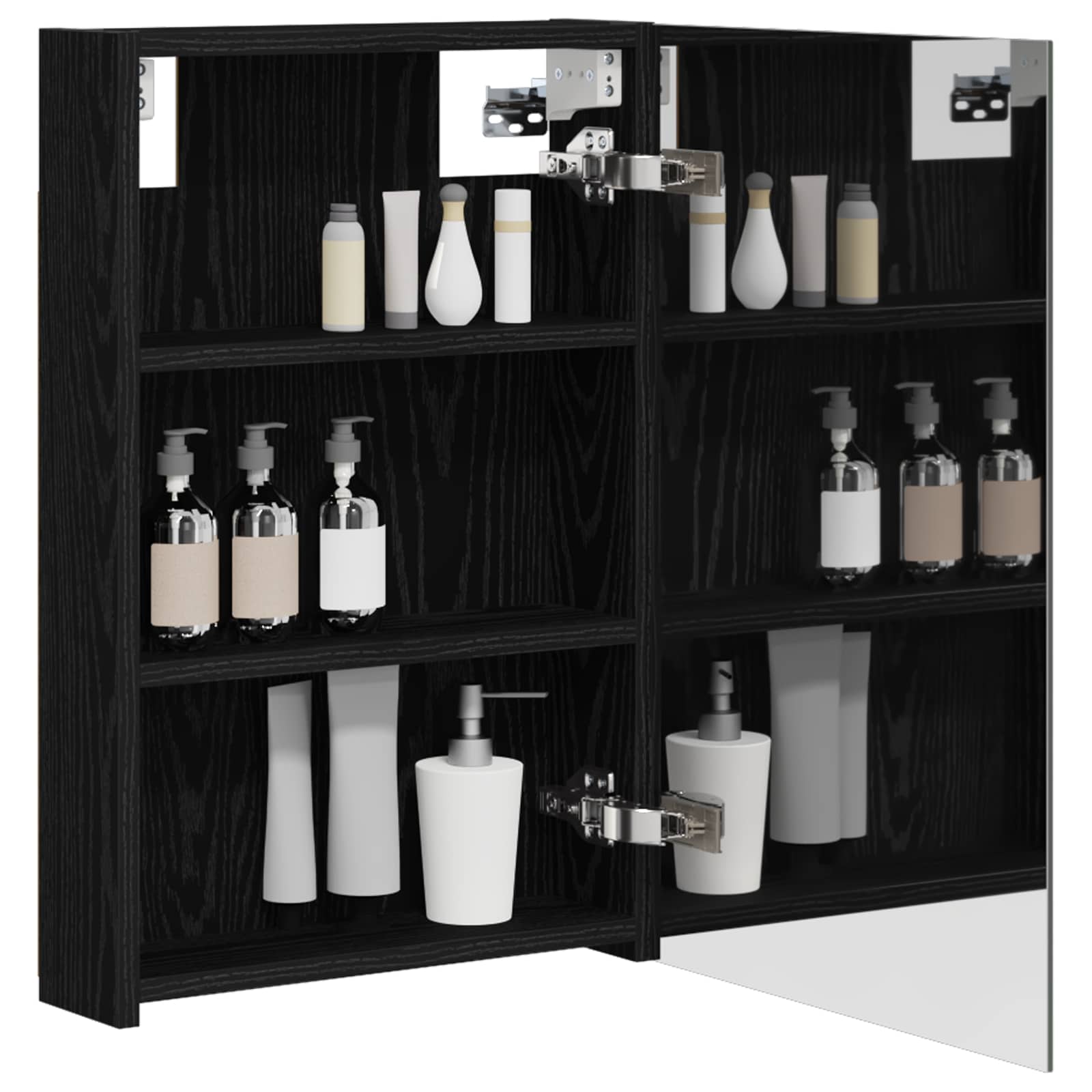 vidaXL Badezimmerspiegelschrank mit Regal mit Tür Schwarz Eichen-Optik