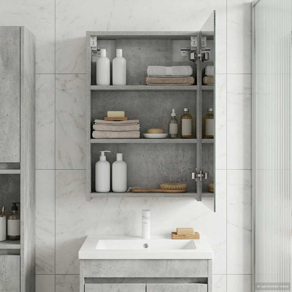 vidaXL Badezimmerspiegelschrank mit Tür Beton Grau 40 x 10,5 x 60,5 cm