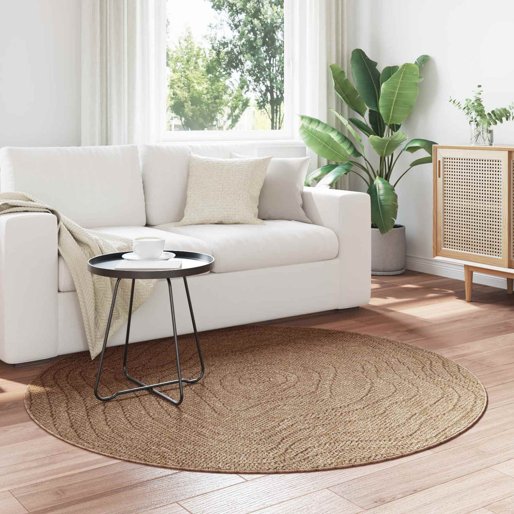 vidaXL Bereichsteppiche Rund Moiré AGIRA Natur Ø 120 CM Polyester