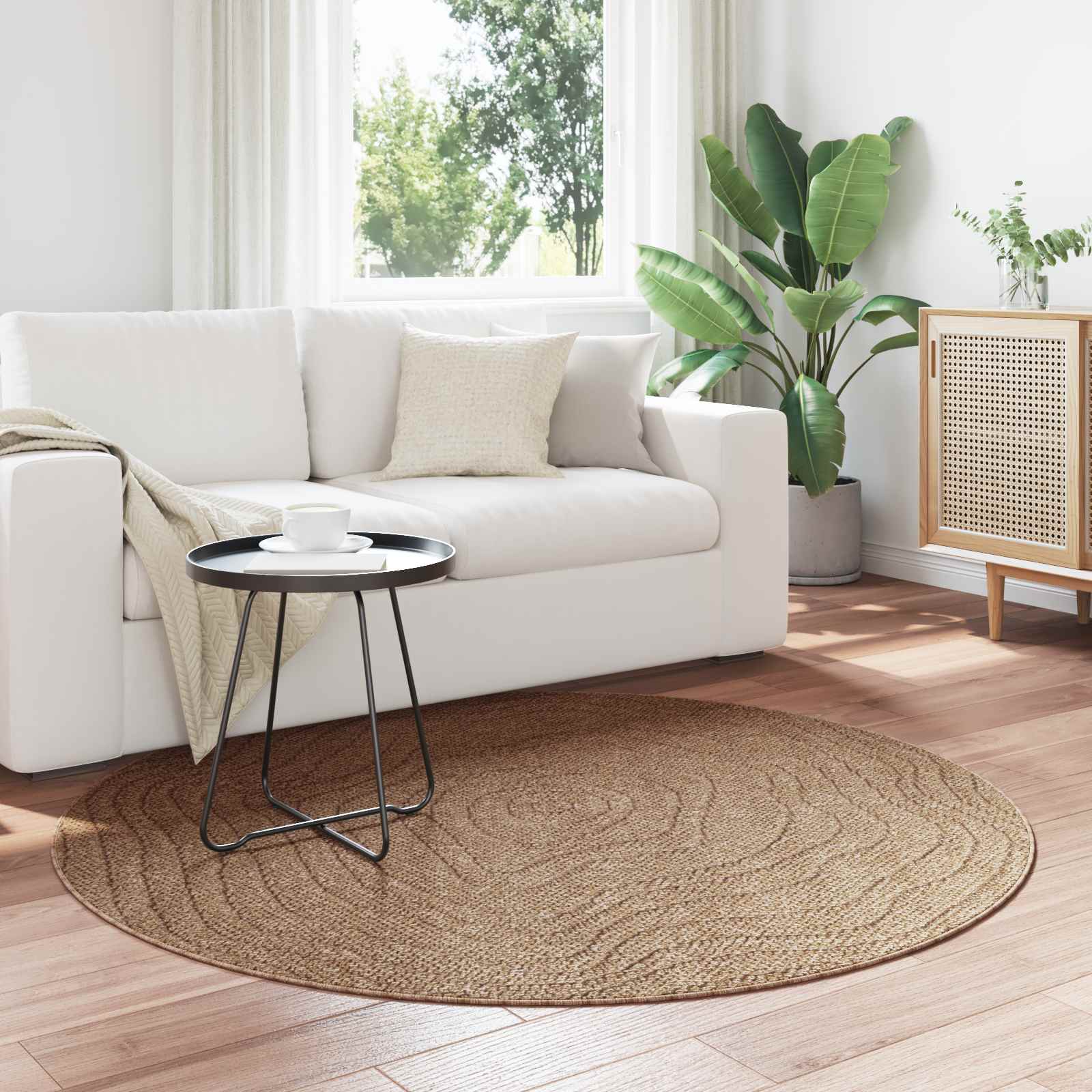 vidaXL Bereichsteppiche Rund Moiré AGIRA Natur Ø 120 CM Polyester