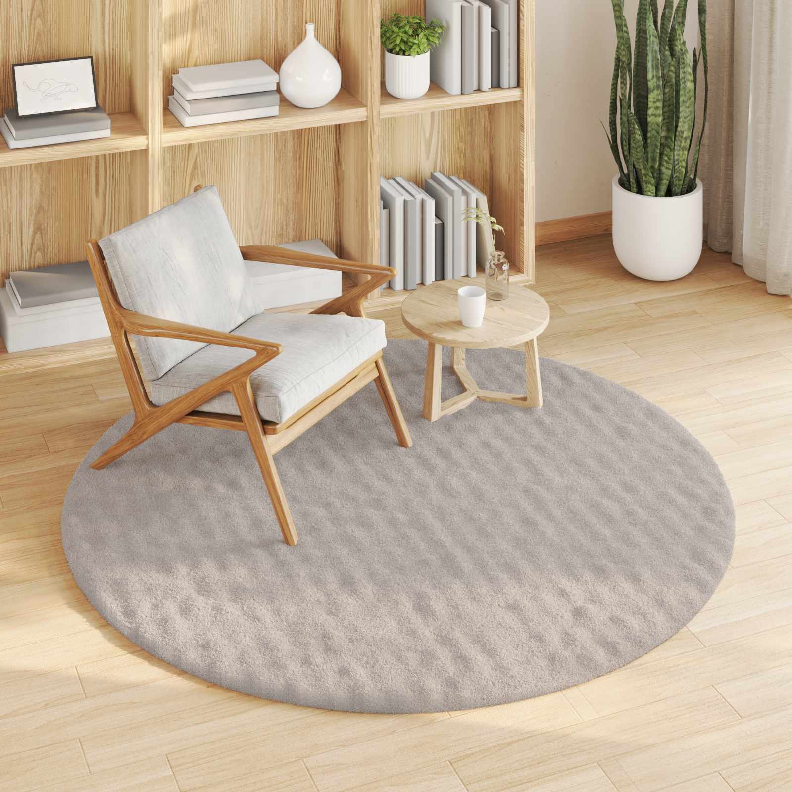 vidaXL Bereichsteppiche Rund SIROLO Sand Ø 120 CM Polyester