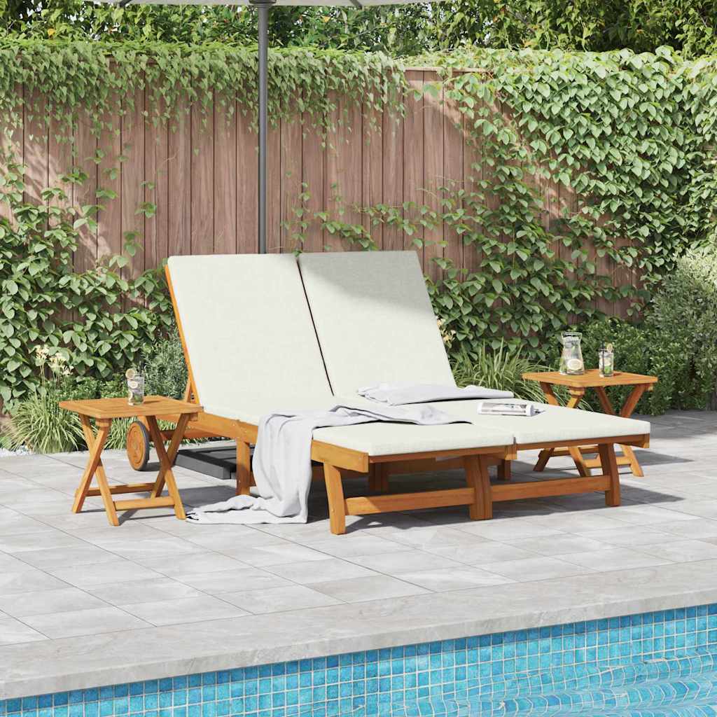 vidaXL Sonnenliege mit Kissen Cremeweiß Massivholz Akazie