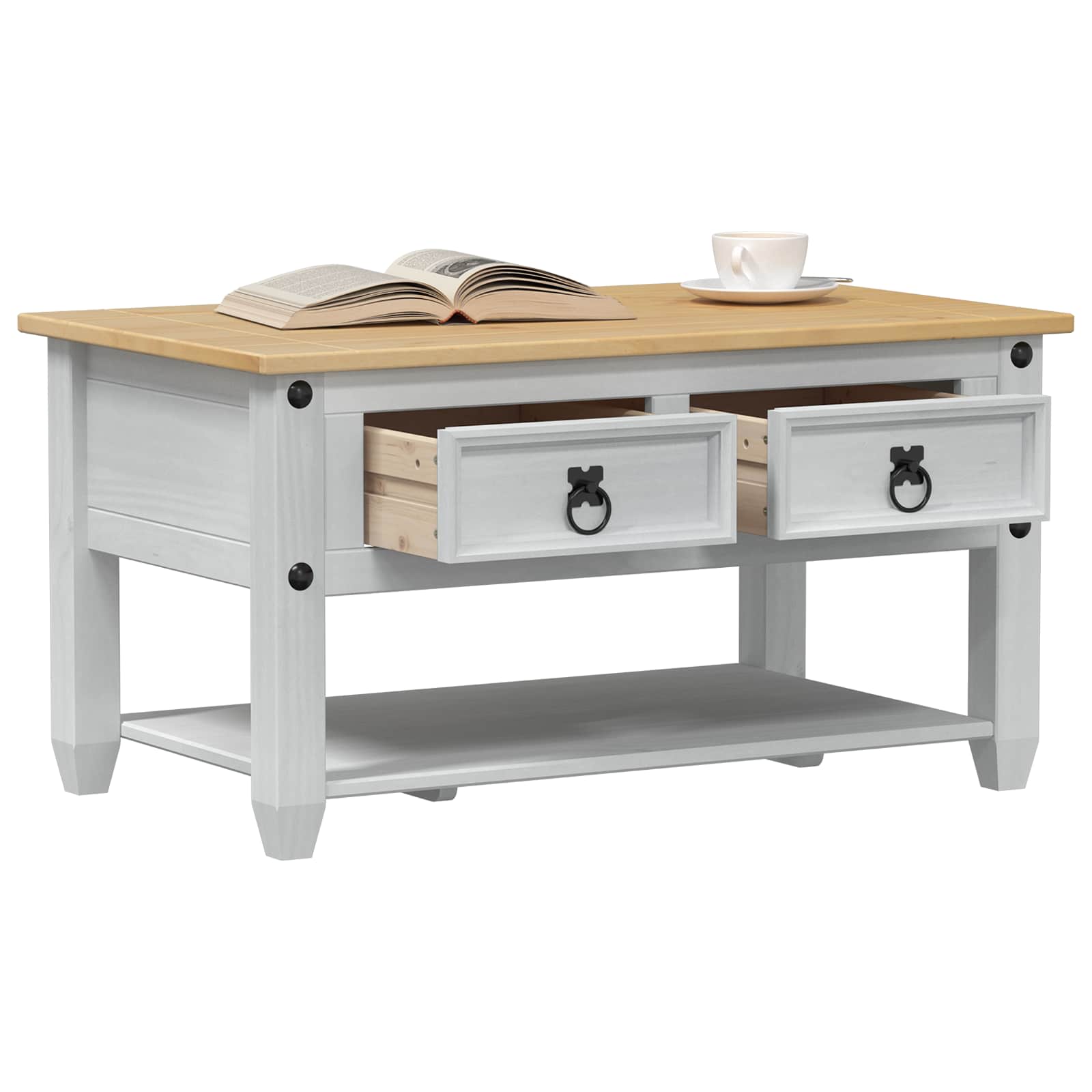 vidaXL Couchtisch Weiß 85 x 50 x 45 cm Massives Kiefernholz