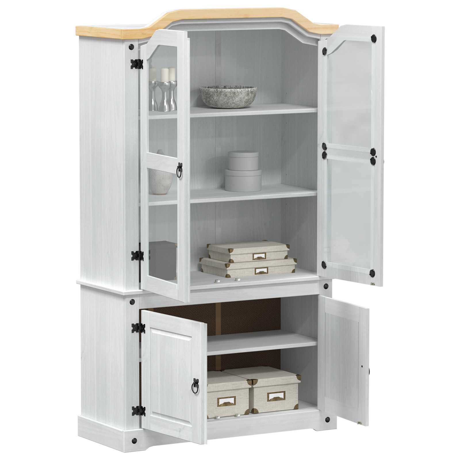 vidaXL Vitrine Weiß 103,5 x 42 x 180 cm Massives Kiefernholz