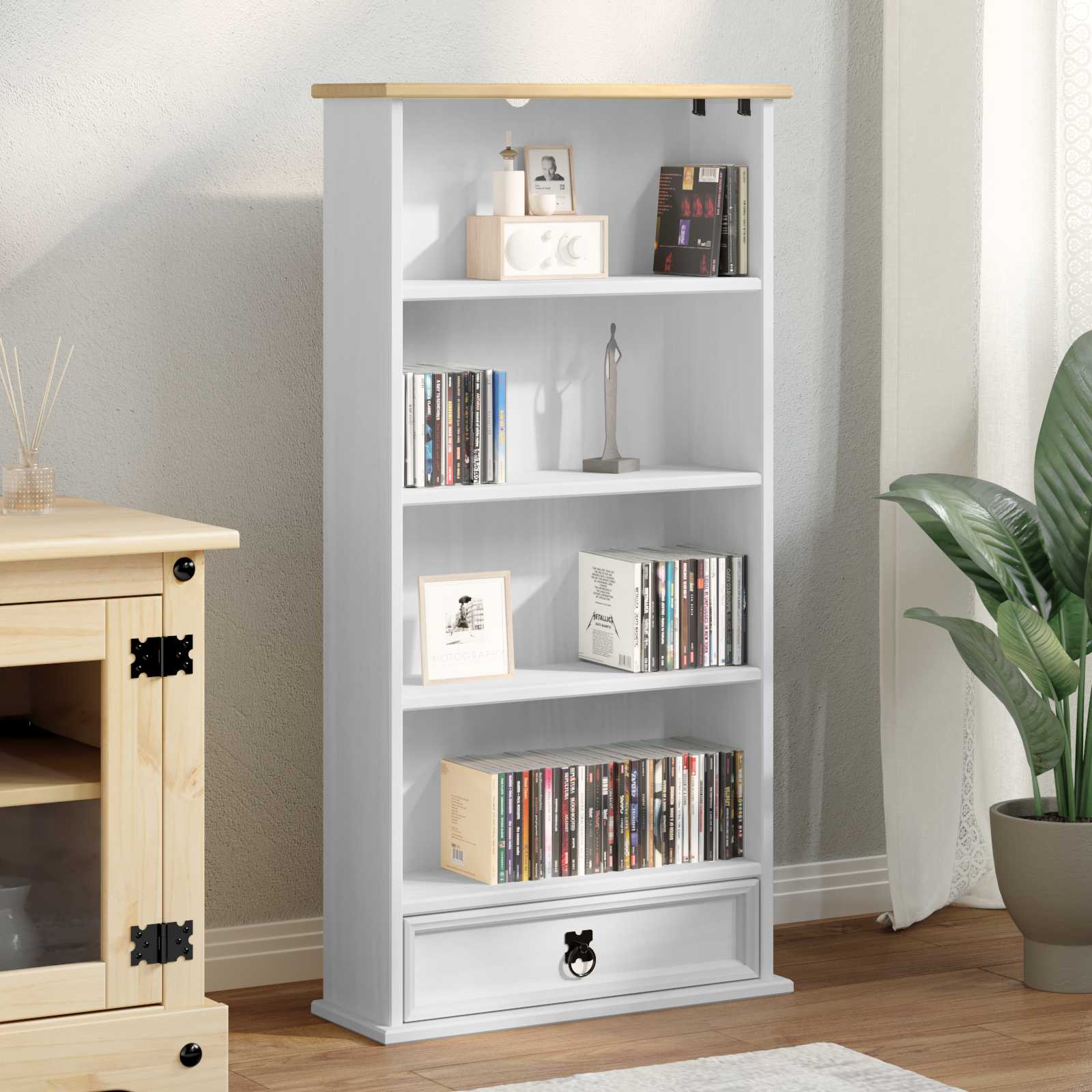 vidaXL CD-Regal Weiß 52 x 17.5 x 103 cm Massives Kiefernholz