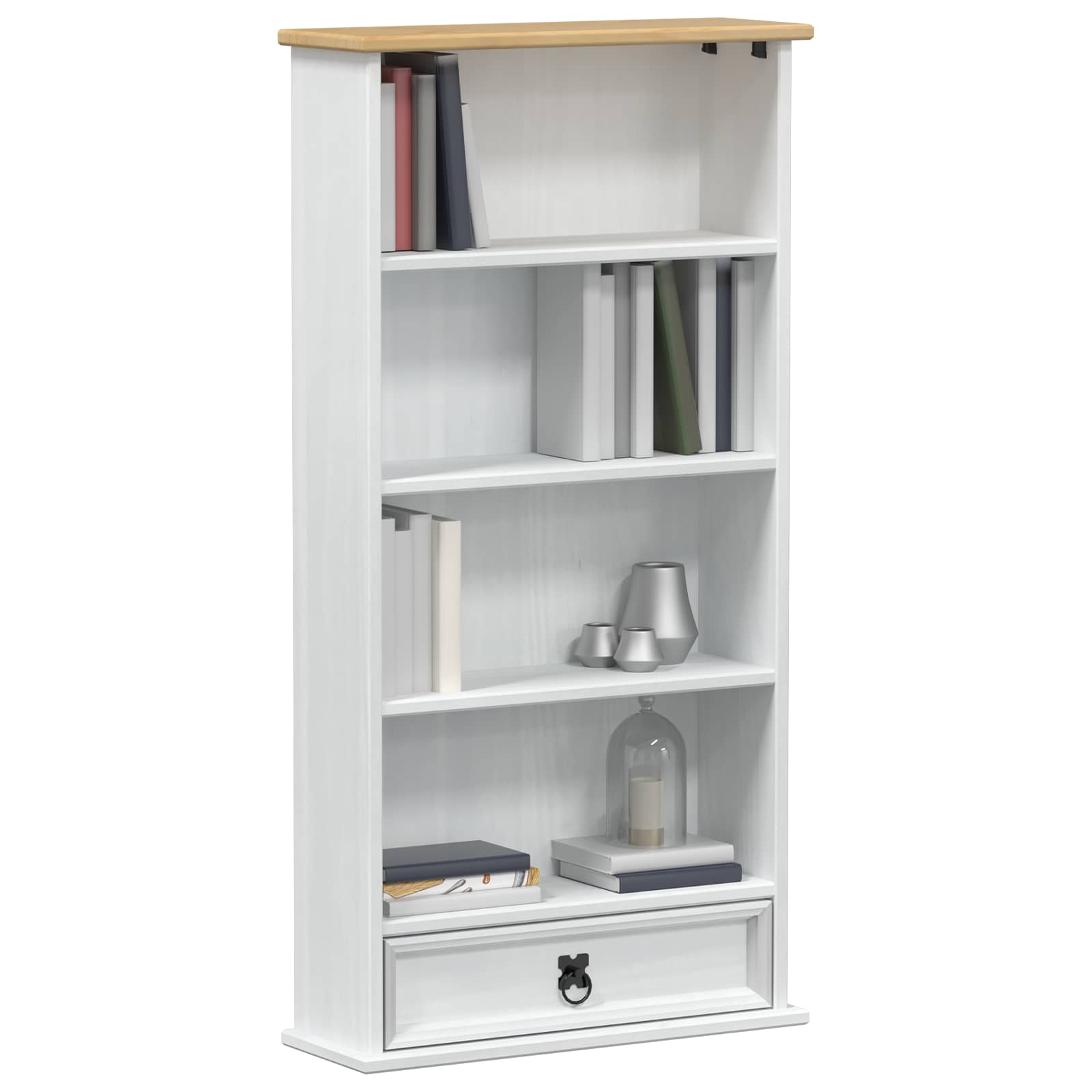 vidaXL CD-Regal Weiß 52 x 17.5 x 103 cm Massives Kiefernholz