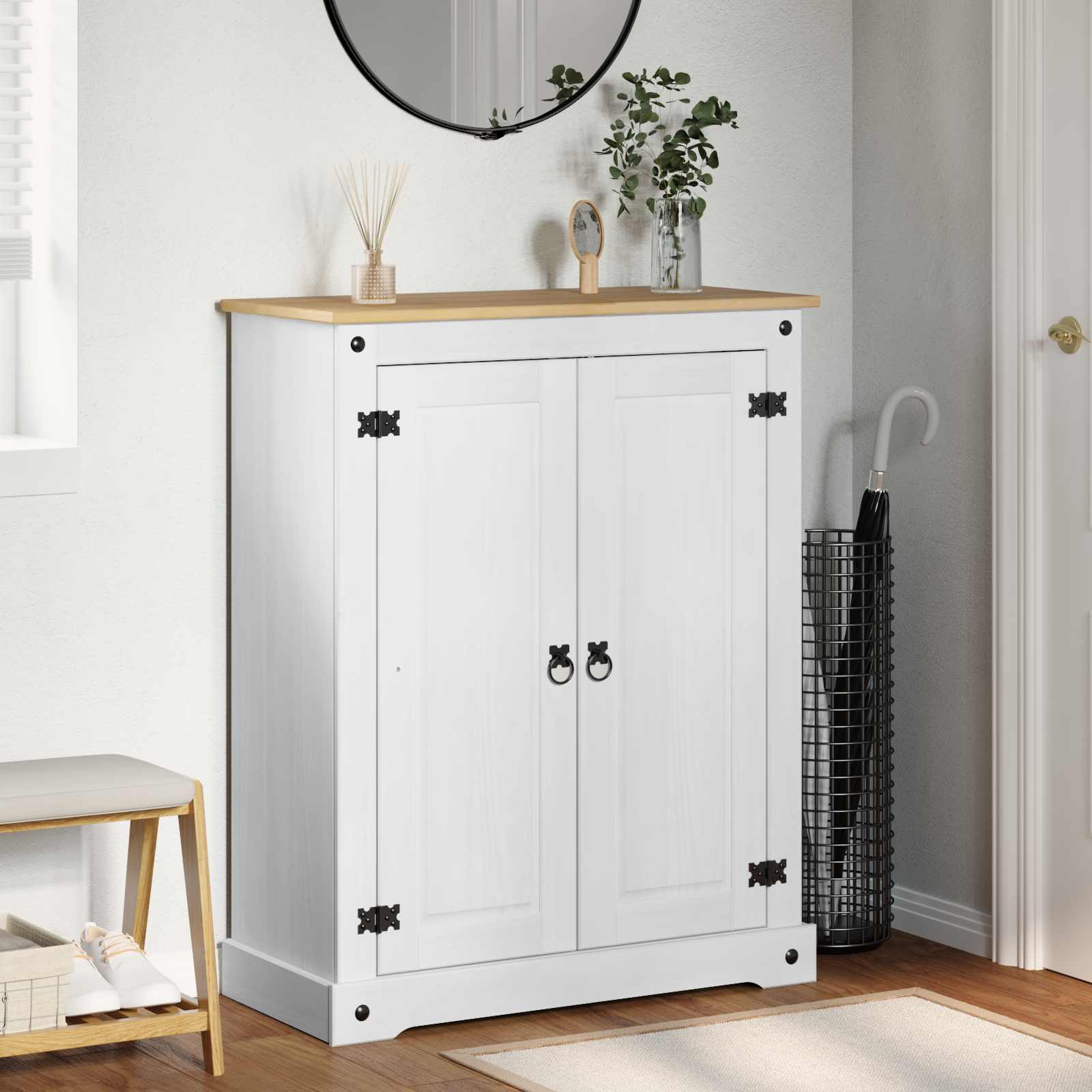 vidaXL Schuhschrank Weiß 86 x 38,5 x 108 cm Massives Kiefernholz