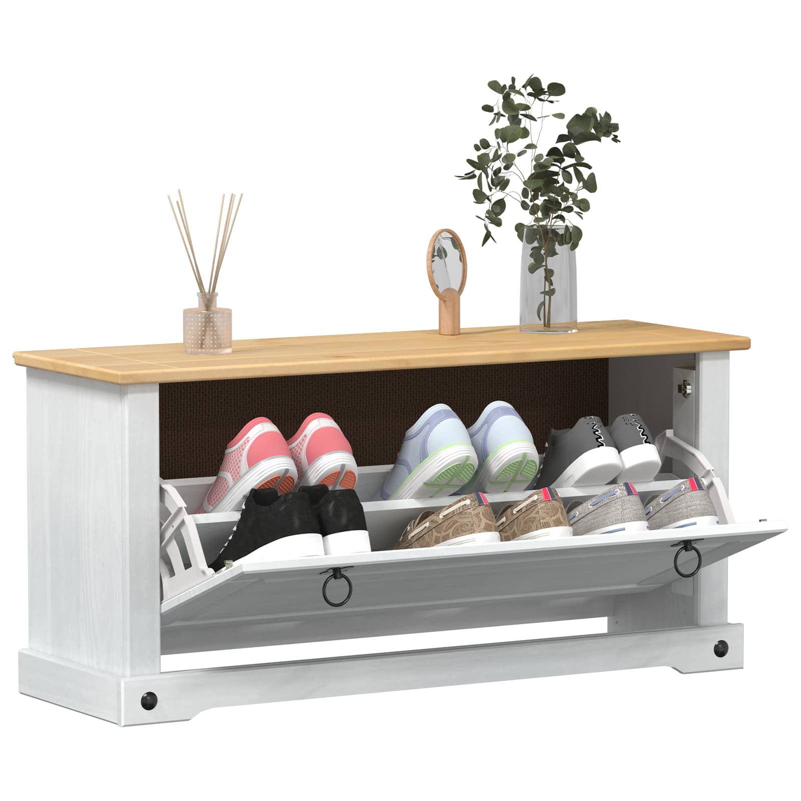 vidaXL Schuhschrank Corona Weiß 99 x 32 x 49 cm Massives Kiefernholz