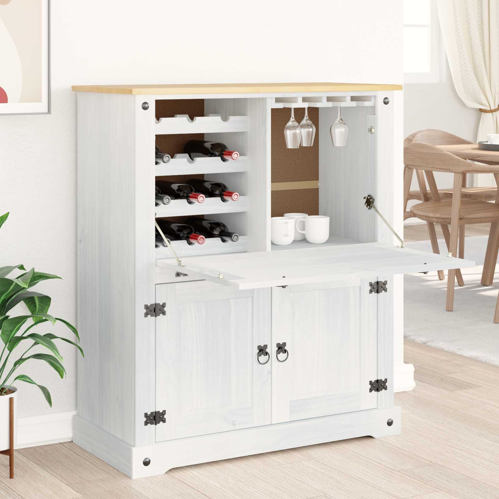 vidaXL Weinschrank Weiß 97 x 45 x 114 cm Massives Kiefernholz
