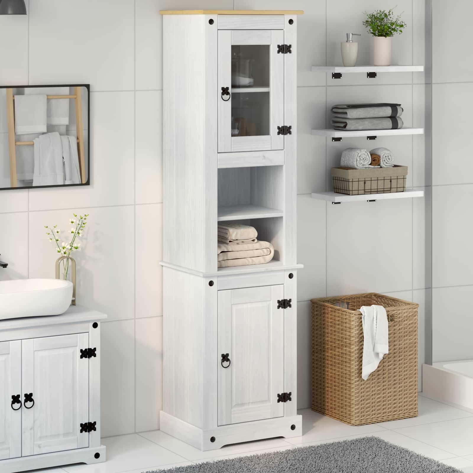 vidaXL Badezimmerschrank Weiß 50 x 40 x 185 cm Massives Kiefernholz