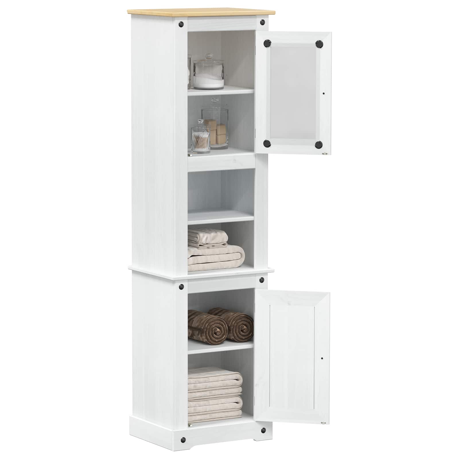 vidaXL Badezimmerschrank Weiß 50 x 40 x 185 cm Massives Kiefernholz