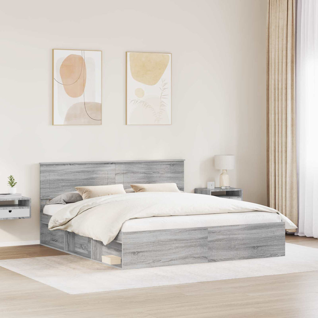 vidaXL Bettrahmen Graues Sonoma 200 x 200 cm Holzwerkstoff
