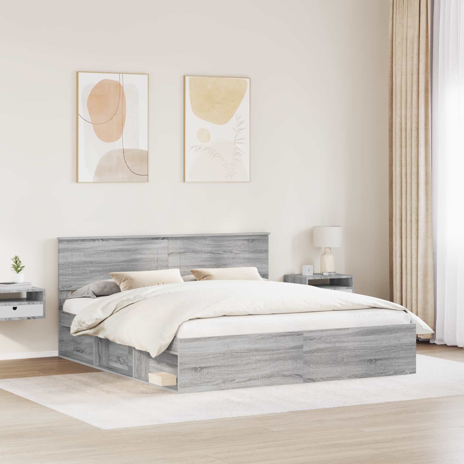 vidaXL Bettrahmen Graues Sonoma 200 x 200 cm Holzwerkstoff