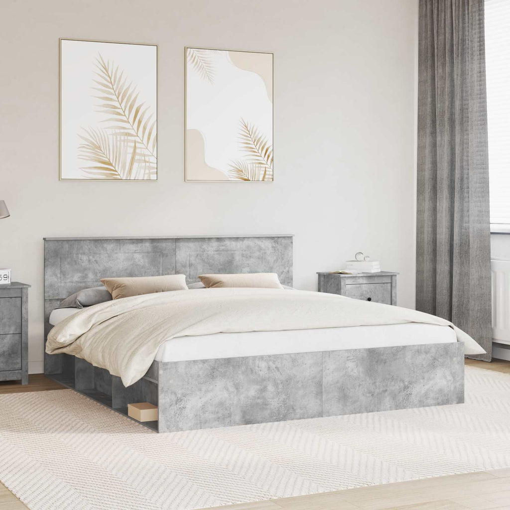 vidaXL Bettrahmen mit Kopfteil Beton 180 x 200 cm Holzwerkstoff