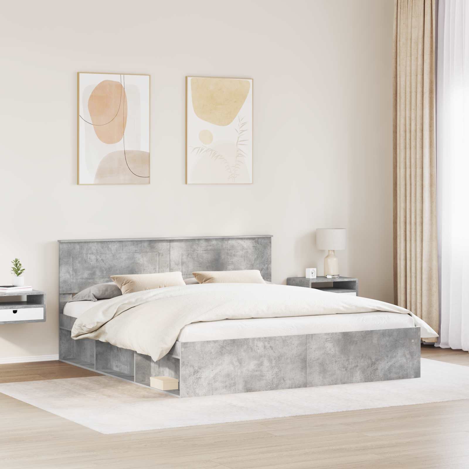 vidaXL Bettrahmen mit Kopfteil Beton 180 x 200 cm Holzwerkstoff